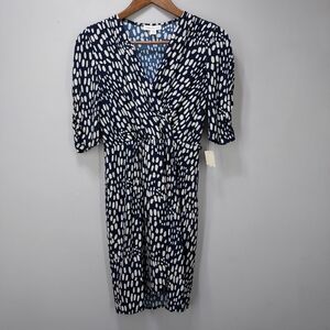 Coldwater Creek Dappled Dot Short Sleeve Faux Wrap Dress